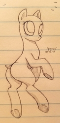 Size: 621x1273 | Tagged: safe, artist:swegmeiser, oc, oc only, pony, 8chan, cute, female, floating, generic pony, lined paper, looking up, mare, monochrome, no mane, no mouth, no tail, notebook, nudity, pencil drawing, solo, time stamp, traditional art, underhoof, wide eyes