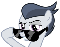 Size: 5079x4000 | Tagged: safe, artist:sollace, rumble, pony, g4, marks and recreation, .svg available, blank flanks forever, colt, cool, cute, foal, grin, looking at you, male, raised eyebrow, show accurate, simple background, smiling, solo, sunglasses, swag, transparent background, vector
