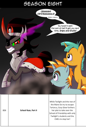 Size: 800x1175 | Tagged: safe, artist:deusexequus, king sombra, snails, snips, g4, school raze, season 8, colt, male, sombra eyes, stallion, synopsis, text