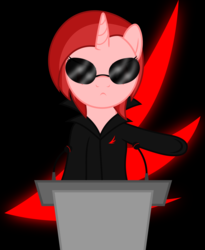 Size: 3000x3665 | Tagged: safe, artist:waveywaves, oc, oc only, oc:ruby rey, pony, unicorn, dictator, high res, solo, sunglasses