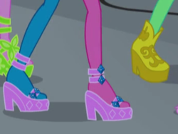 Size: 2048x1536 | Tagged: safe, screencap, applejack, fluttershy, rarity, butterfly, equestria girls, g4, my little pony equestria girls: rainbow rocks, apple, clothes, food, legs, pictures of legs, platform shoes, shoes