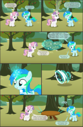 Size: 4551x7001 | Tagged: safe, artist:cyanlightning, sweetie belle, oc, oc:cyan lightning, pony, unicorn, comic:cyan's adventure, g4, .svg available, absurd resolution, apple, apple tree, colt, comic, female, filly, food, male, table, tree, vector, wood