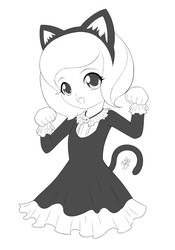 Size: 700x1000 | Tagged: safe, artist:jdan-s, princess luna, human, g4, bell, cat bell, cat ears, collar, female, filly, humanized, inktober, looking at you, monochrome, princess mewna, solo, woona, younger