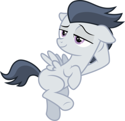 Size: 4000x3869 | Tagged: safe, artist:sollace, rumble, pegasus, pony, g4, marks and recreation, .svg available, bedroom eyes, colt, draw me like one of your french girls, foal, lying, male, on side, show accurate, simple background, smiling, solo, stupid sexy rumble, transparent background, vector
