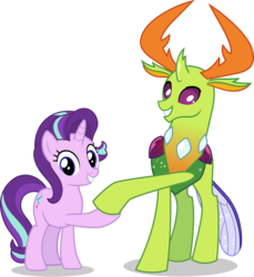 Size: 5000x5470 | Tagged: safe, artist:cantercoltz, starlight glimmer, thorax, changedling, changeling, pony, unicorn, celestial advice, g4, absurd resolution, female, grin, king thorax, mare, simple background, smiling, transparent background, vector