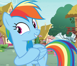 Size: 1264x1080 | Tagged: safe, screencap, rainbow dash, g4, secrets and pies, cropped, cute, female, raised hoof, smiling, solo