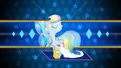 Size: 1920x1080 | Tagged: safe, artist:laszlvfx, edit, edited screencap, screencap, rainbow dash, crystal pony, pegasus, pony, g4, alternate hairstyle, clothes, crystallized, dress, eyes closed, female, mare, smiling, solo, vector, wallpaper, wallpaper edit, zoom layer