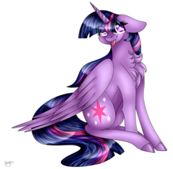 Size: 4076x4000 | Tagged: safe, artist:cat-chai, twilight sparkle, alicorn, pony, g4, absurd resolution, chest fluff, female, floppy ears, simple background, sitting, solo, tongue out, transparent background, twilight sparkle (alicorn)
