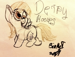 Size: 2218x1665 | Tagged: safe, artist:binkyt11, derpibooru exclusive, derpy hooves, pegasus, pony, g4, chibi, female, mare, no catchlights, solo, traditional art