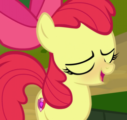 Size: 1137x1080 | Tagged: safe, edit, edited screencap, screencap, apple bloom, earth pony, pony, g4, marks and recreation, blushing, cropped, cutie mark, eyes closed, female, filly, open mouth, solo, the cmc's cutie marks