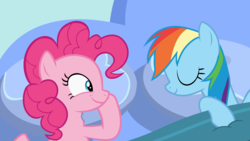 Size: 12800x7200 | Tagged: safe, artist:frownfactory, pinkie pie, rainbow dash, earth pony, pegasus, pony, g4, secrets and pies, absurd resolution, bed, blanket, eyes closed, female, lesbian, mare, pillow, ship:pinkiedash, shipping, sleeping, smiling