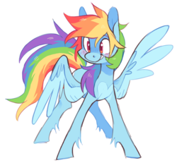 Size: 991x914 | Tagged: safe, artist:xenon, rainbow dash, pegasus, pony, g4, blushing, female, mare, simple background, smiling, solo, spread wings, transparent background, unshorn fetlocks, wings