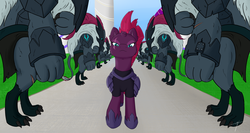 Size: 6000x3200 | Tagged: safe, artist:taxar, tempest shadow, pony, unicorn, g4, my little pony: the movie, absurd resolution, armor, bowing, broken horn, canterlot, commander, eye scar, horn, loyalty, scar, smiling, storm guard