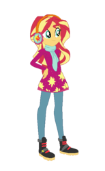 Size: 407x661 | Tagged: safe, artist:allegro15, artist:selenaede, sunset shimmer, equestria girls, g4, base used, clothes, earmuffs, female, pants, scarf, simple background, solo, transparent background, winter boots, winter outfit