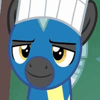Size: 200x200 | Tagged: safe, edit, edited screencap, screencap, thunderlane, pony, g4, marks and recreation, animated, clothes, eyebrow wiggle, gif, gif for breezies, impact font, male, picture for breezies, reaction image, solo, subtitles, uniform, wonderbolts uniform