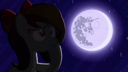 Size: 600x338 | Tagged: safe, alternate version, artist:rsa.fim, oc, oc only, oc:whisper hope, pegasus, pony, animated, bayonetta, bow, eye reflection, female, gif, mare, mare in the moon, mexican, moon, red eyes, reflection, ribbon, solo, thinking