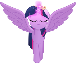 Size: 5908x4925 | Tagged: safe, artist:jhayarr23, twilight sparkle, alicorn, pony, g4, my little pony: the movie, absurd resolution, beautiful, crown, eyes closed, female, glowing horn, horn, jewelry, magic, magic aura, majestic, regalia, simple background, solo, spread wings, transparent background, twilight sparkle (alicorn), vector, wings