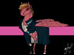 Size: 2048x1535 | Tagged: safe, artist:pantheracantus, oc, oc only, horse, pegasus, pony, black background, clothes, coat, colored, simple background