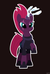 Size: 2362x3496 | Tagged: safe, artist:taurson, tempest shadow, pony, unicorn, g4, my little pony: the movie, armor, broken horn, brown background, dark background, female, high res, horn, magic, raised hoof, simple background, solo, sparking horn