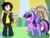 Size: 2100x1600 | Tagged: safe, artist:sparklyvictini, twilight sparkle, alicorn, human, pony, umbreon, g4, cellphone, crossover, fanart mashup challenge, humanized, phone, pokémon, ponyville, smartphone, twilight sparkle (alicorn)