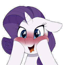 Size: 500x500 | Tagged: safe, alternate version, artist:anearbyanimal, rarity, pony, unicorn, g4, animated, blushing, bust, cute, eye shimmer, female, floppy ears, gif, heart eyes, open mouth, portrait, simple background, smiling, solo, squishy cheeks, tongue out, transparent background, wingding eyes