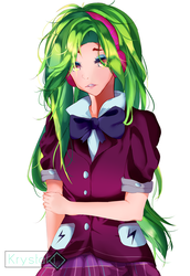 Size: 600x872 | Tagged: safe, artist:krystaki, lemon zest, equestria girls, g4, my little pony equestria girls: friendship games, clothes, crystal prep academy uniform, crystal prep shadowbolts, eyeshadow, female, headphones, makeup, open mouth, school uniform, simple background, solo, white background