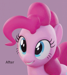 Size: 466x523 | Tagged: safe, artist:therealdjthed, pinkie pie, earth pony, pony, g4, 3d, 3d model, animated, before and after, behind the scenes, blender, female, gif, mare, model:djthed, solo, wip