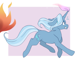 Size: 1024x843 | Tagged: safe, artist:uniquecolorchaos, trixie, pony, g4, female, fire, magic, running, solo