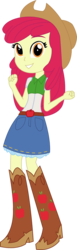 Size: 500x1632 | Tagged: safe, artist:sketchmcreations, apple bloom, applejack, equestria girls, g4, accessory swap, adorable face, adorabloom, applejack's belt, applejack's shirt, applejack's skirt, beautiful, boots, boots swap, clothes, clothes swap, cowboy boots, cowboy hat, cowgirl, cowgirl outfit, cute, denim skirt, eyelashes, female, hat, high heel boots, orange eyes, red hair, shoes, simple background, skirt, smiling, solo, stetson, transparent background, updated, woman