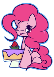 Size: 1200x1700 | Tagged: safe, artist:hedgehog-plant, pinkie pie, g4, cake, female, food, one eye closed, simple background, solo, strawberry, tongue out, white background