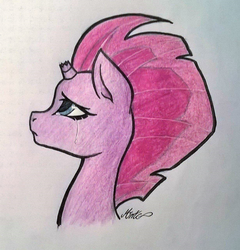 Size: 1024x1066 | Tagged: safe, artist:mimicproductions, tempest shadow, pony, unicorn, g4, my little pony: the movie, broken horn, bust, crying, female, horn, portrait, profile, sad, solo, traditional art