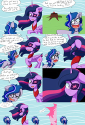 Size: 3000x4400 | Tagged: safe, artist:jake heritagu, scootaloo, twilight sparkle, oc, oc:starfall sparkle, alicorn, pony, comic:ask motherly scootaloo, g4, comic, crying, eyepatch, glasses, hairpin, motherly scootaloo, offspring, parent:big macintosh, parent:twilight sparkle, parents:twimac, teleportation, tree stump, twilight sparkle (alicorn)