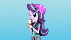 Size: 3840x2160 | Tagged: safe, artist:cjwong34, starlight glimmer, equestria girls, equestria girls specials, g4, my little pony equestria girls: mirror magic, 3d, beanie, female, food, hat, high res, ice cream, looking at you, solo, source filmmaker