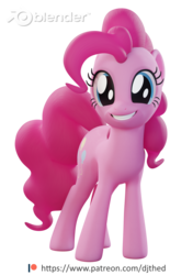 Size: 1524x2160 | Tagged: safe, artist:therealdjthed, pinkie pie, earth pony, pony, g4, 3d, 3d model, blender, blender cycles, cycles render, female, mare, model:djthed, patreon, patreon logo, simple background, smiling, solo, transparent background