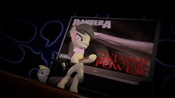 Size: 1920x1080 | Tagged: safe, artist:yago7, derpy hooves, octavia melody, g4, 3d, electric guitar, gmod, guitar, heavy metal, metal, musical instrument, pantera, playing instrument