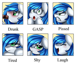 Size: 2349x1978 | Tagged: safe, artist:pridark, oc, oc only, oc:stormpone, pegasus, pony, alcohol, angry, blushing, cute, drunk, facial expressions, female, gasp, laughing, mare, shy, tired