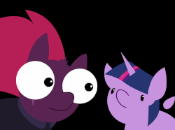 Size: 892x664 | Tagged: safe, artist:lil miss jay, tempest shadow, twilight sparkle, alicorn, pony, unicorn, g4, my little pony: the movie, animated, black background, broken horn, chibi, duo, female, gif, googly eyes, horn, mare, meme, open up your *very* eyes, open up your eyes, simple background, special eyes, super serious, vibrating, wide eyes, x intensifies