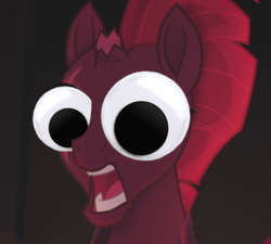 Size: 422x379 | Tagged: safe, edit, edited screencap, screencap, tempest shadow, pony, unicorn, g4, my little pony: the movie, spoiler:comic, broken horn, female, googly eyes, horn, mare, meme, open up your *very* eyes, open up your eyes, pun, special eyes