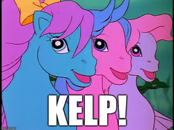 Size: 640x480 | Tagged: safe, edit, edited screencap, screencap, sea pony, g1, rescue at midnight castle, image macro, kelp, meme, unnamed character