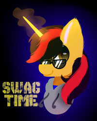 Size: 1189x1489 | Tagged: safe, artist:creadorachan, oc, oc only, oc:silver chaser, pony, unicorn, bust, clothes, hoodie, magic, male, portrait, solo, stallion, sunglasses