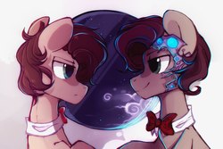 Size: 2449x1632 | Tagged: safe, artist:mirtash, doctor whooves, time turner, cyborg, earth pony, pony, rcf community, g4, bowtie, doctor who, duo, eleventh doctor, male, mr clever, ponified, redraw, stallion, the doctor