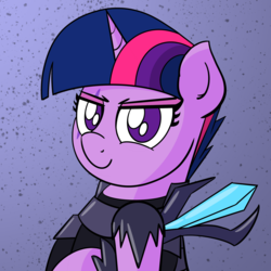 Size: 2000x2000 | Tagged: safe, artist:ashtoneer, twilight sparkle, g4, my little pony: the movie, alternate universe, armor, bad end, evil twilight, fallen hero, female, high res, looking at you, mare, scar, smiling, solo, staff, staff of sacanas, traitor sparkle, twilight is anakin, tyrant sparkle