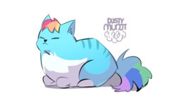 Size: 932x544 | Tagged: safe, artist:dusty-munji, rainbow dash, cat, g4, catified, eyes closed, female, ponyloaf, rainbow cat, simple background, solo, species swap, white background