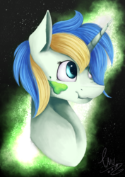 Size: 2480x3508 | Tagged: safe, artist:lav-cavalerie, oc, oc only, oc:sketchy, pony, unicorn, bust, female, high res, mare, portrait, scrunchy face, solo