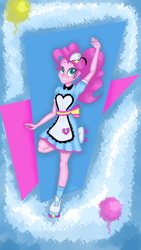 Size: 2592x4608 | Tagged: safe, artist:marcofalcon1, pinkie pie, coinky-dink world, equestria girls, g4, my little pony equestria girls: summertime shorts, clothes, female, high res, looking at you, raised leg, server pinkie pie, smiling, solo