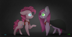Size: 2962x1549 | Tagged: safe, artist:pinkdolphin147, pinkie pie, earth pony, pony, g4, cloak, clothes, dr jekyll and mr hyde, dr pinkie and miss pie, duality, pinkamena diane pie, ponified