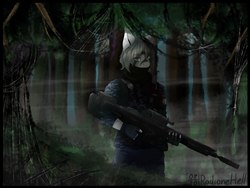 Size: 2560x1920 | Tagged: safe, artist:radione hell, oc, oc only, oc:light knight, anthro, anthro oc, forest, gun, solo, weapon