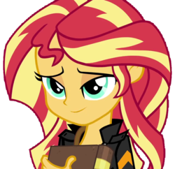 Size: 740x715 | Tagged: safe, edit, edited screencap, screencap, sunset shimmer, equestria girls, g4, background removed, book, clothes, cute, female, jacket, looking at you, not a vector, simple background, solo, transparent background