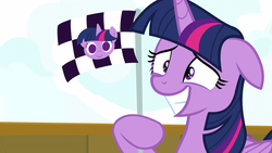 Size: 1920x1080 | Tagged: safe, screencap, twilight sparkle, alicorn, pony, g4, once upon a zeppelin, female, flag, floppy ears, mare, solo, twilight sparkle (alicorn)