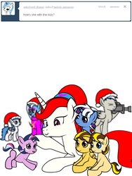 Size: 600x800 | Tagged: safe, artist:dekomaru, oc, oc only, oc:aurora, oc:highwind shine, oc:jubilee shine, oc:nebula, oc:nova, pony, tumblr:ask twixie, ask, baby, baby pony, colt, female, filly, magical lesbian spawn, male, offspring, parent:trixie, parent:twilight sparkle, parents:twixie, prone, simple background, tumblr, white background